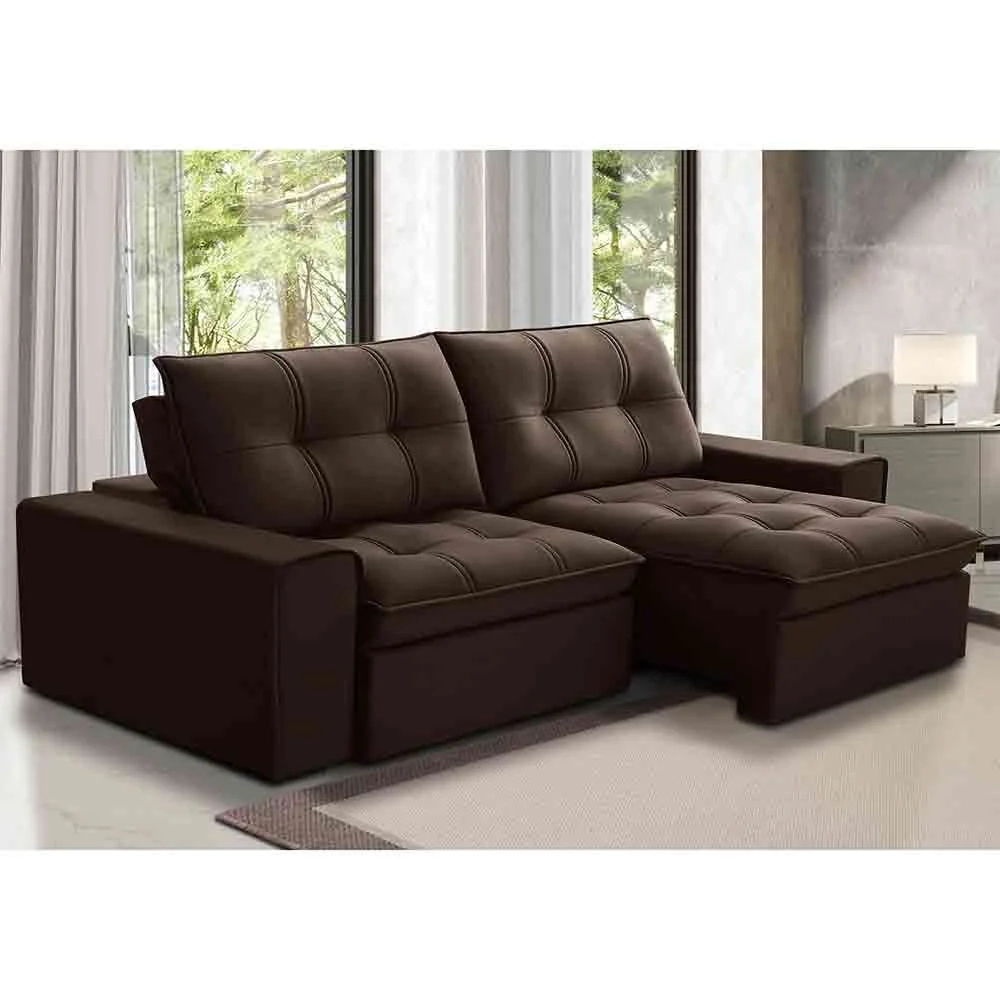 Sofá Retrátil Reclinável 3 Lugares 230cm Argon F05 Veludo Marrom - Mpozenato