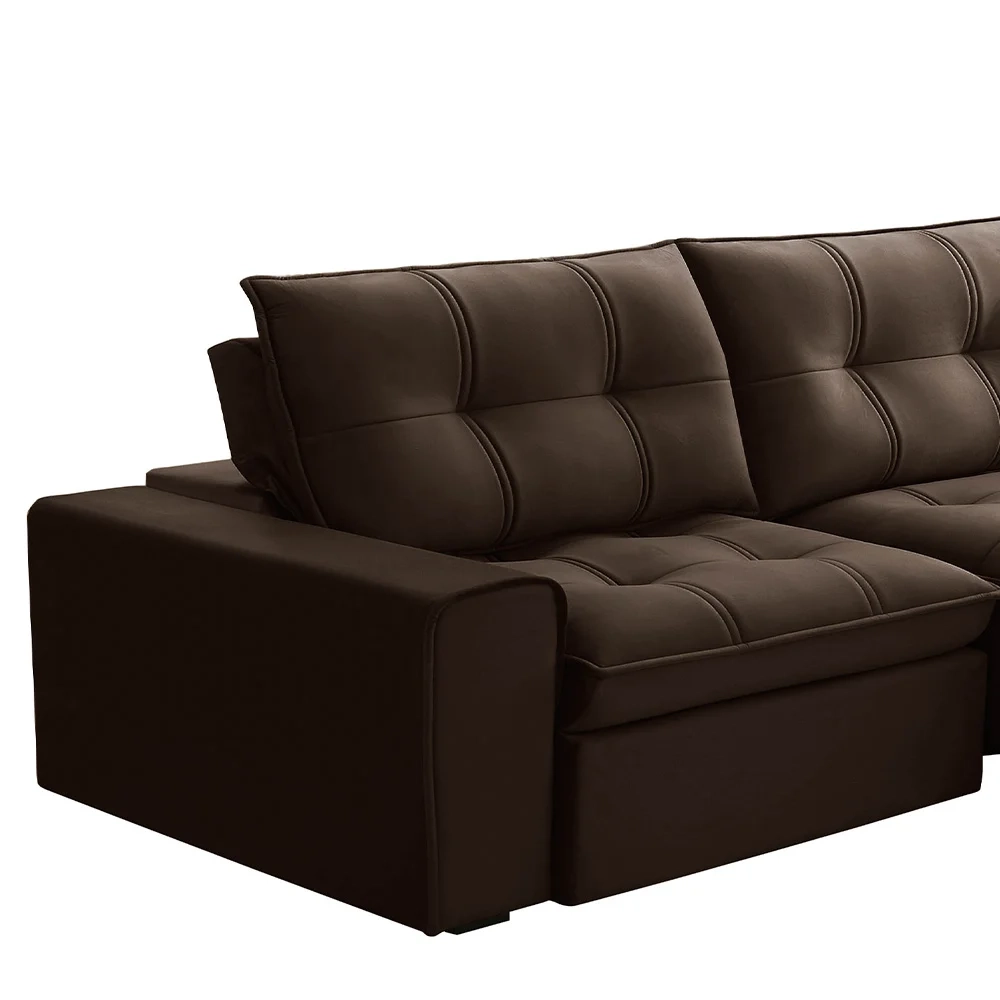 Sofá Retrátil Reclinável 3 Lugares 210cm Argon F05 Veludo Marrom - Mpozenato
