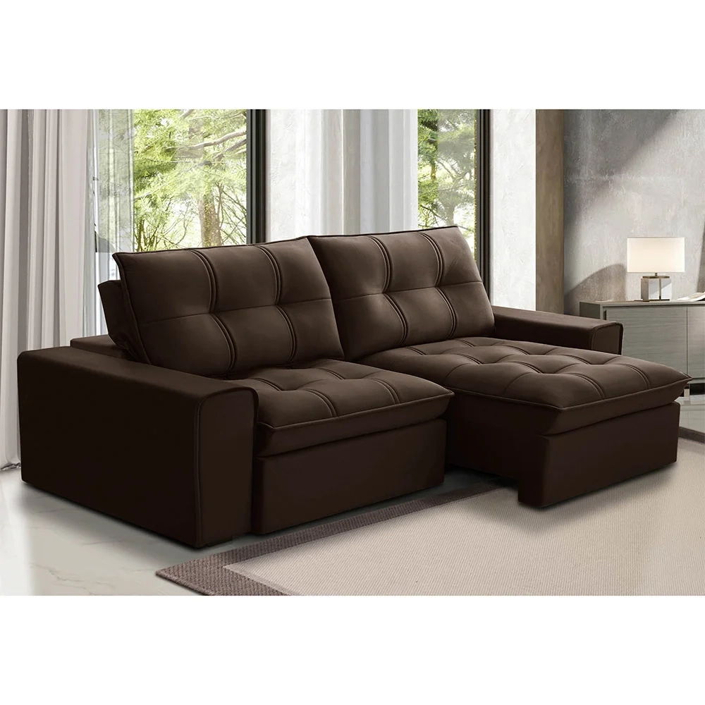 Sofá Retrátil Reclinável 3 Lugares 210cm Argon F05 Veludo Marrom - Mpozenato