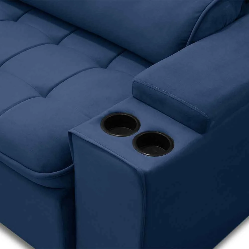 Sofá Retrátil Reclinável 3 Lugares 230cm Ginevra F05 Veludo Azul - Mpozenato