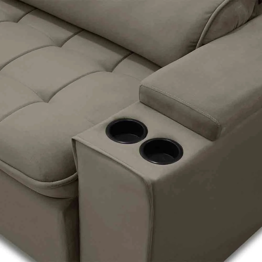 Sofá Retrátil Reclinável 3 Lugares 230cm Ginevra F05 Veludo Castor - Mpozenato