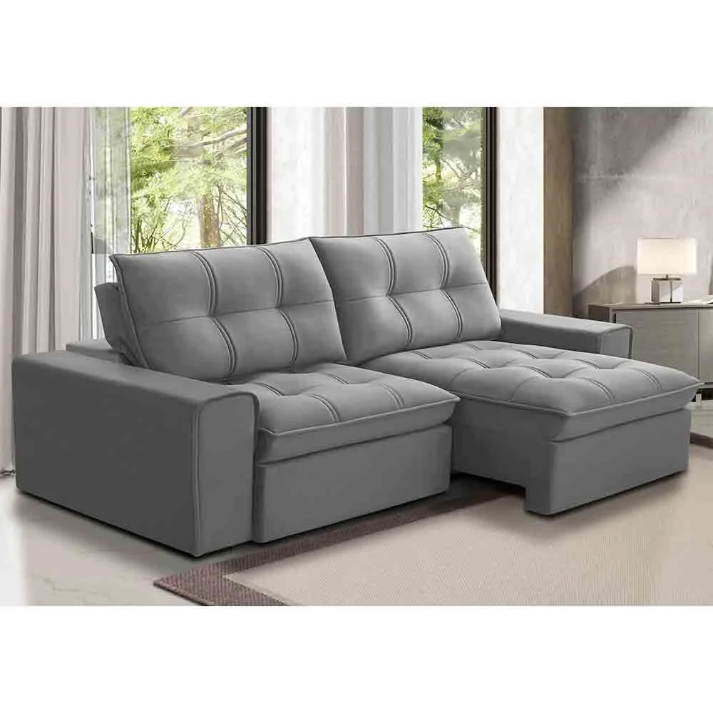 Sofá Retrátil Reclinável 3 Lugares 230cm Argon F05 Veludo Prata - Mpozenato