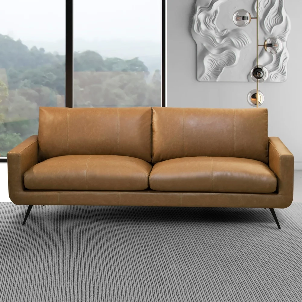 Sofá 4 Lugares Para Sala Living 282cm Merli L08 Couro Camel  - Mpozenato