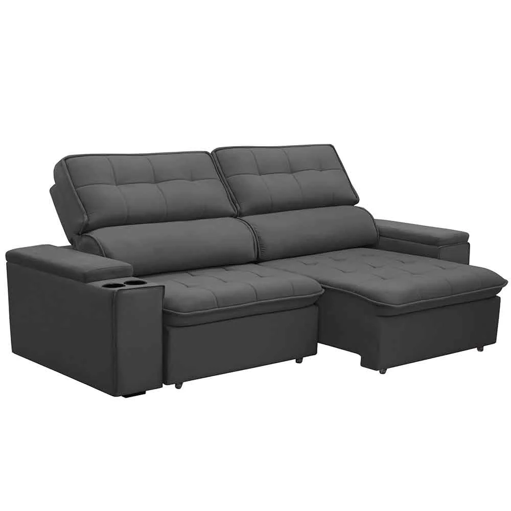 Sofá Retrátil Reclinável 3 Lugares 230cm Ginevra F05 Veludo Grafite - Mpozenato