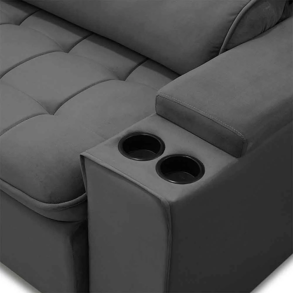 Sofá Retrátil Reclinável 3 Lugares 230cm Ginevra F05 Veludo Grafite - Mpozenato