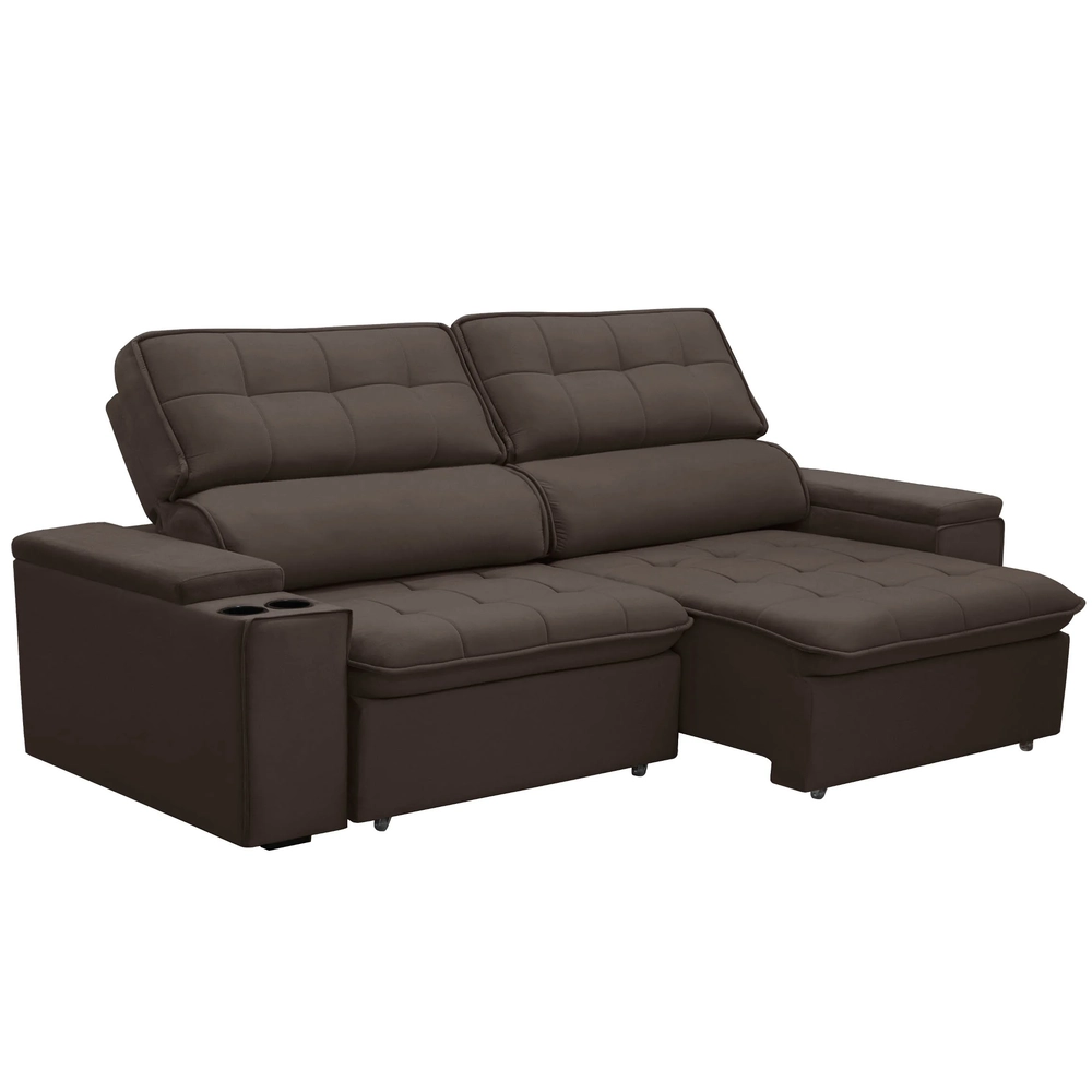 Sofá Retrátil Reclinável 3 Lugares 230cm Ginevra F05 Veludo Marrom - Mpozenato