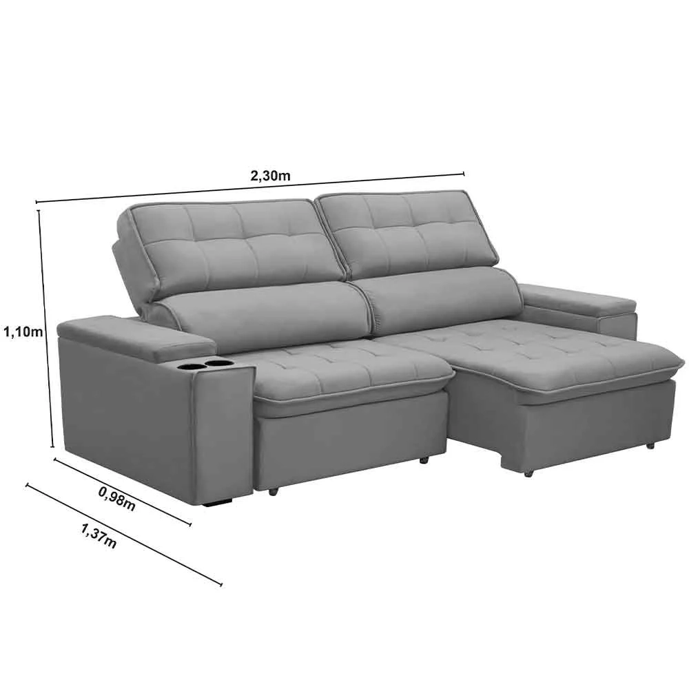 Sofá Retrátil Reclinável 3 Lugares 230cm Ginevra F05 Veludo Prata - Mpozenato