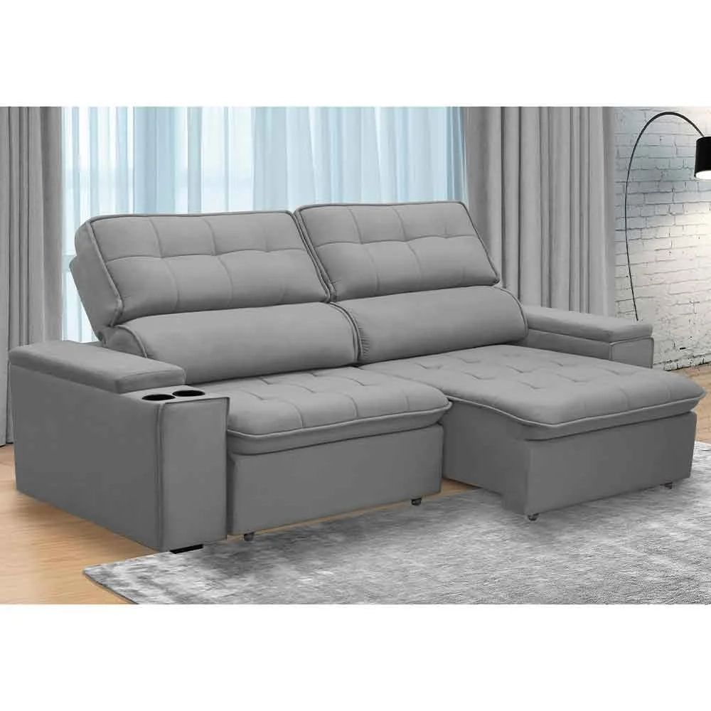 Sofá Retrátil Reclinável 3 Lugares 230cm Ginevra F05 Veludo Prata - Mpozenato