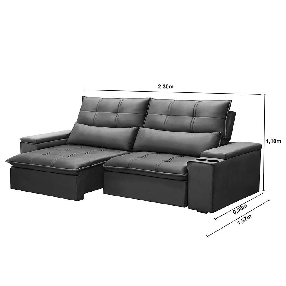 Sofá Retrátil Reclinável 3 Lugares 230cm Moritz F05 Veludo Grafite - Mpozenato