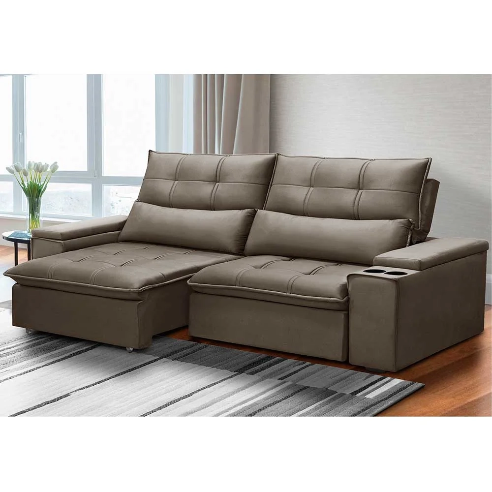 Sofá Retrátil Reclinável 3 Lugares 230cm Moritz F05 Veludo Castor - Mpozenato