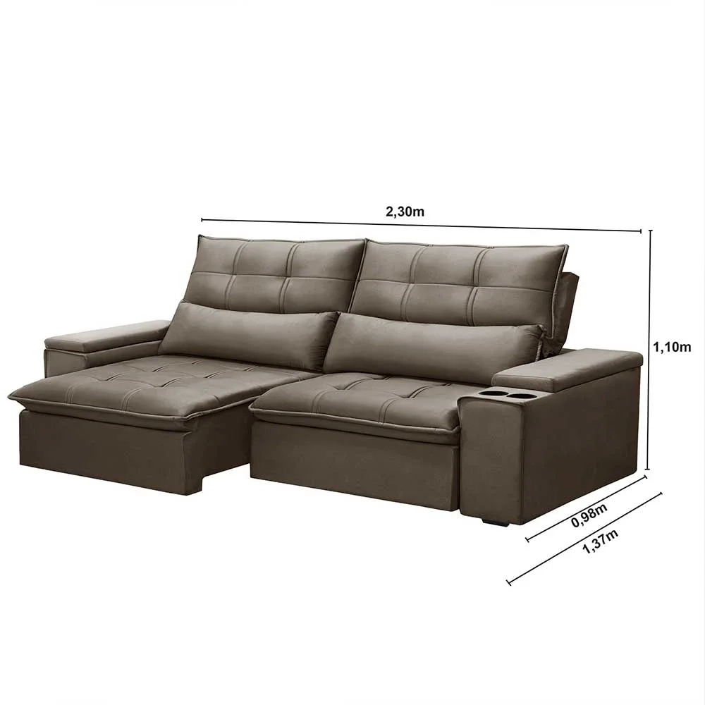 Sofá Retrátil Reclinável 3 Lugares 230cm Moritz F05 Veludo Castor - Mpozenato