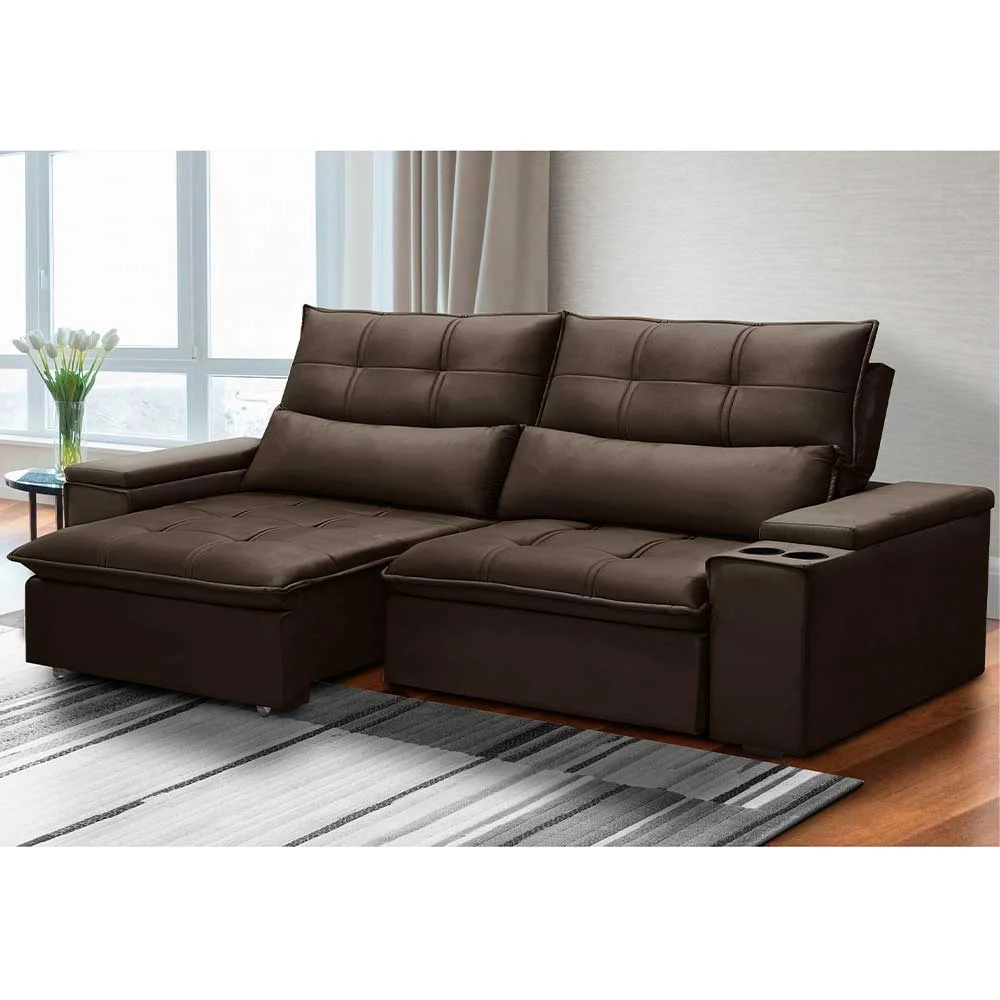 Sofá Retrátil Reclinável 3 Lugares 230cm Moritz F05 Veludo Marrom - Mpozenato