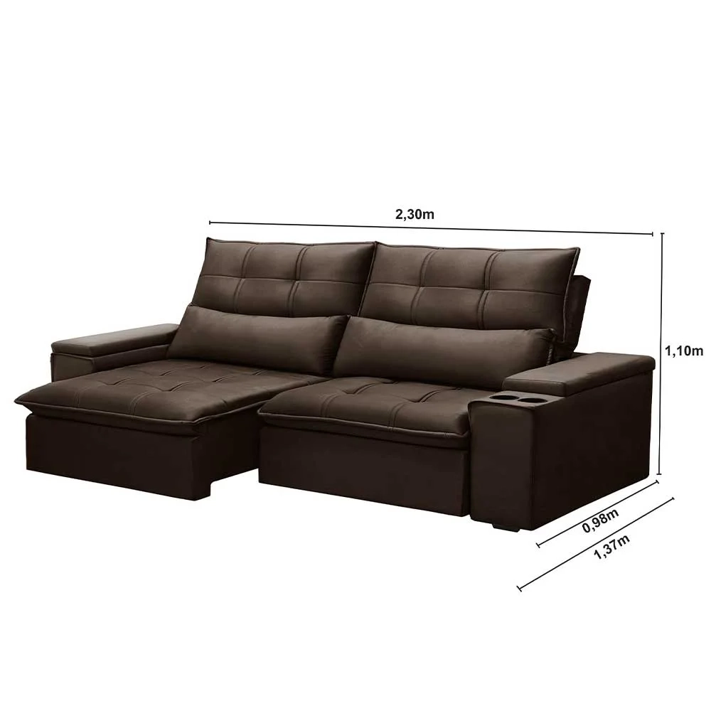 Sofá Retrátil Reclinável 3 Lugares 230cm Moritz F05 Veludo Marrom - Mpozenato