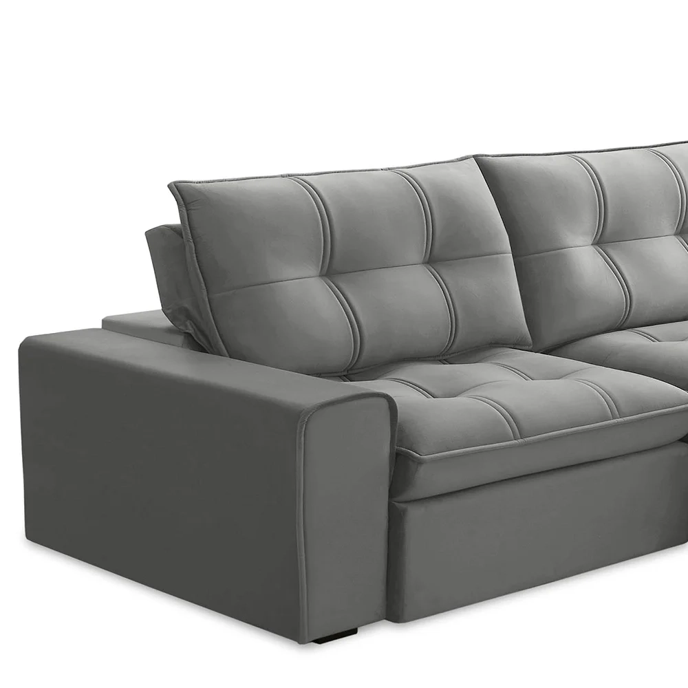 Sofá Retrátil Reclinável 3 Lugares 210cm Argon F05 Veludo Prata - Mpozenato