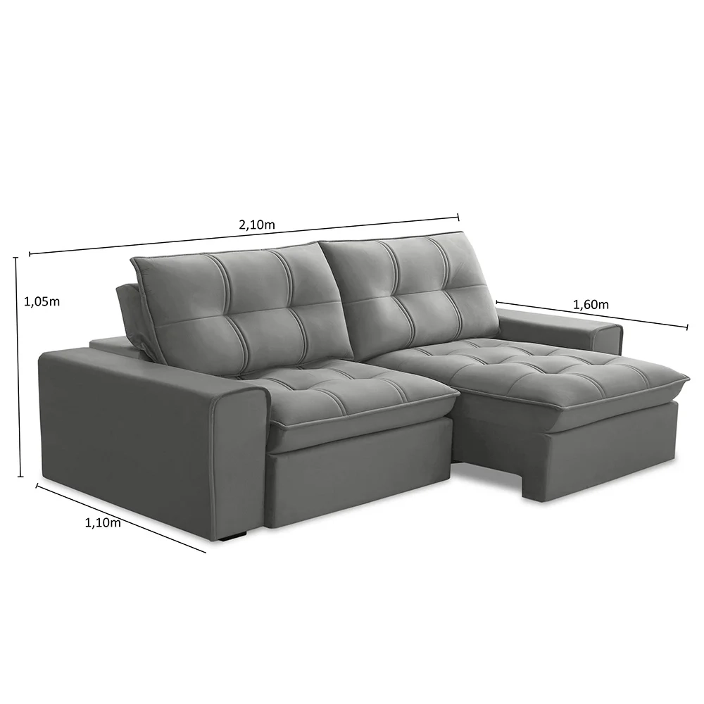 Sofá Retrátil Reclinável 3 Lugares 210cm Argon F05 Veludo Prata - Mpozenato