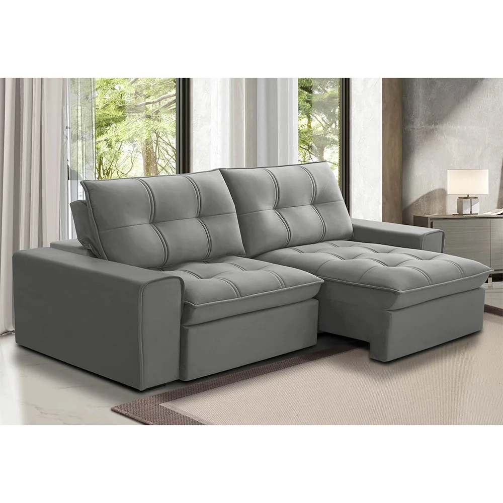 Sofá Retrátil Reclinável 3 Lugares 210cm Argon F05 Veludo Prata - Mpozenato