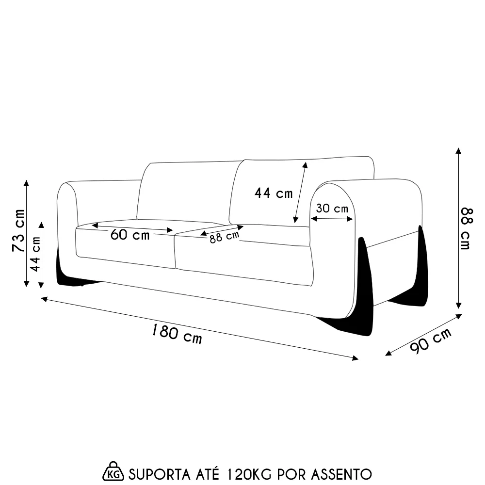 Sofá 2 Lugares Base de Madeira 180cm Izzy S06 Linho Grigio - Mpozenato