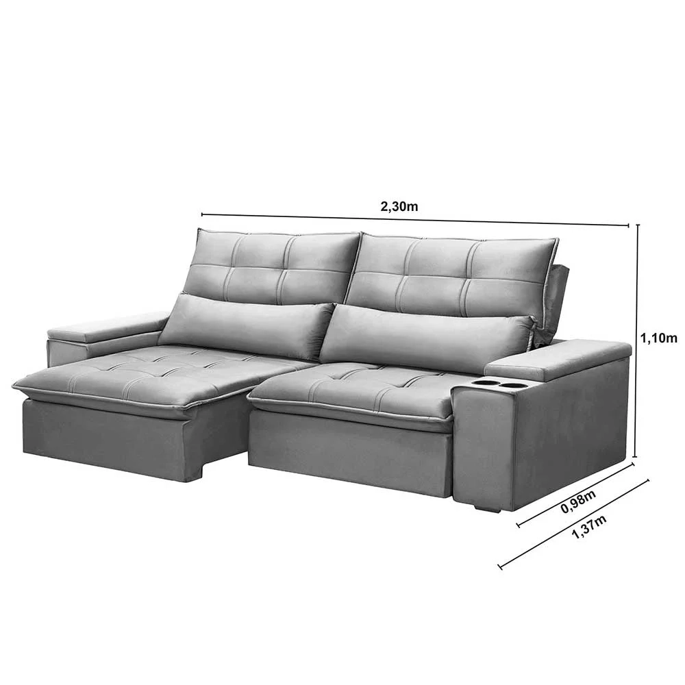 Sofá Retrátil Reclinável 3 Lugares 230cm Moritz F05 Veludo Prata - Mpozenato