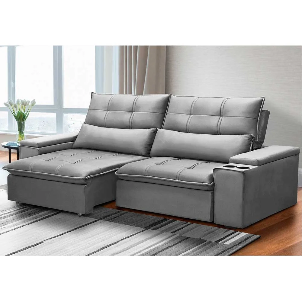 Sofá Retrátil Reclinável 3 Lugares 230cm Moritz F05 Veludo Prata - Mpozenato
