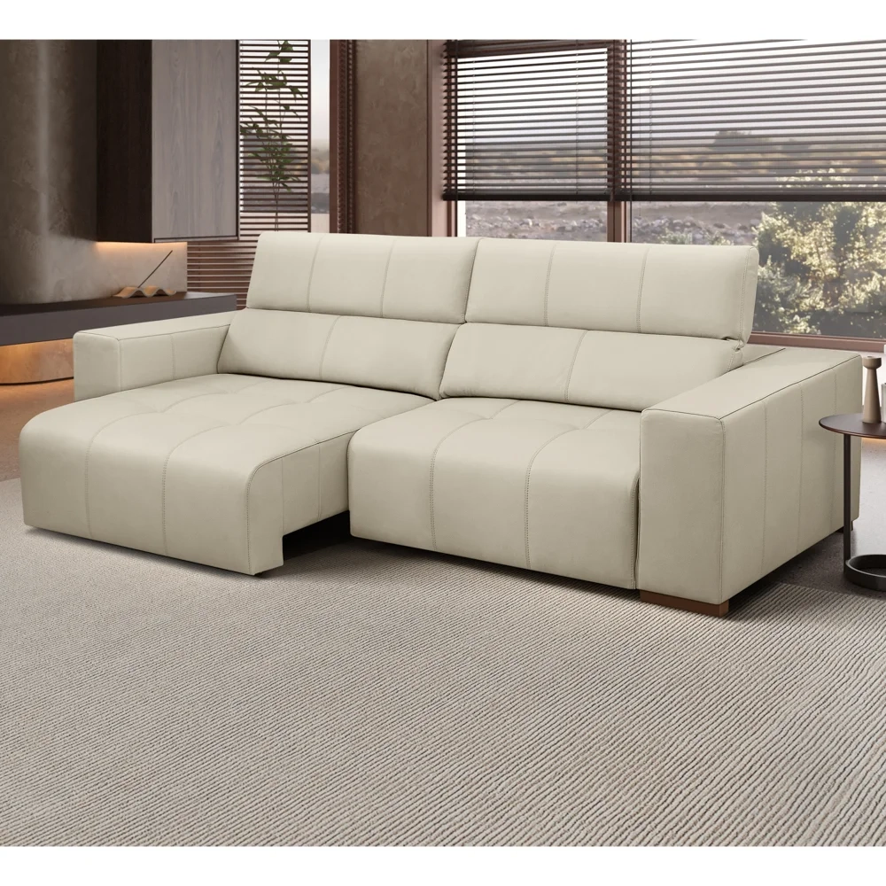 Sofá Retrátil Reclinável 3 Lugares 230cm Mare L08 Couro Off  - Mpozenato