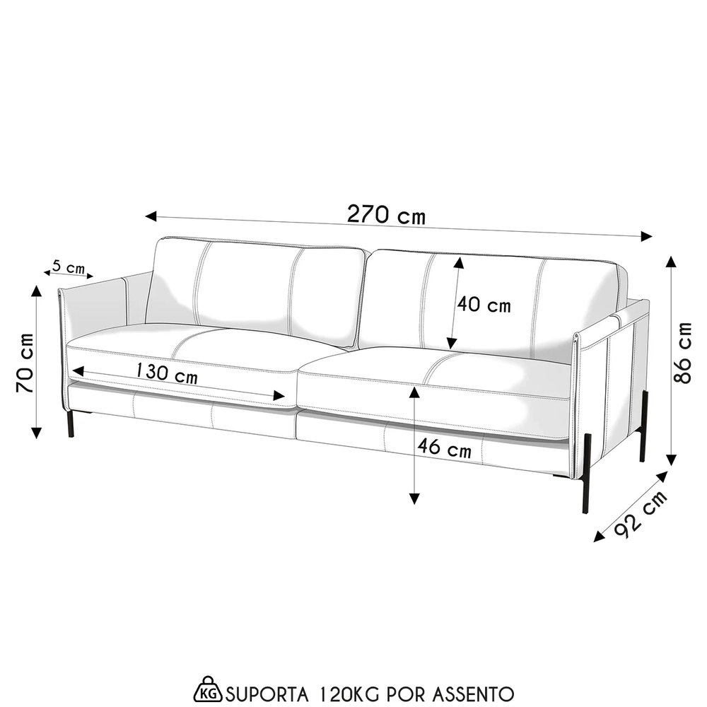 Sofá 4 Lugares Para Sala Living 270cm Bliss L08 Couro Camel  - Mpozenato