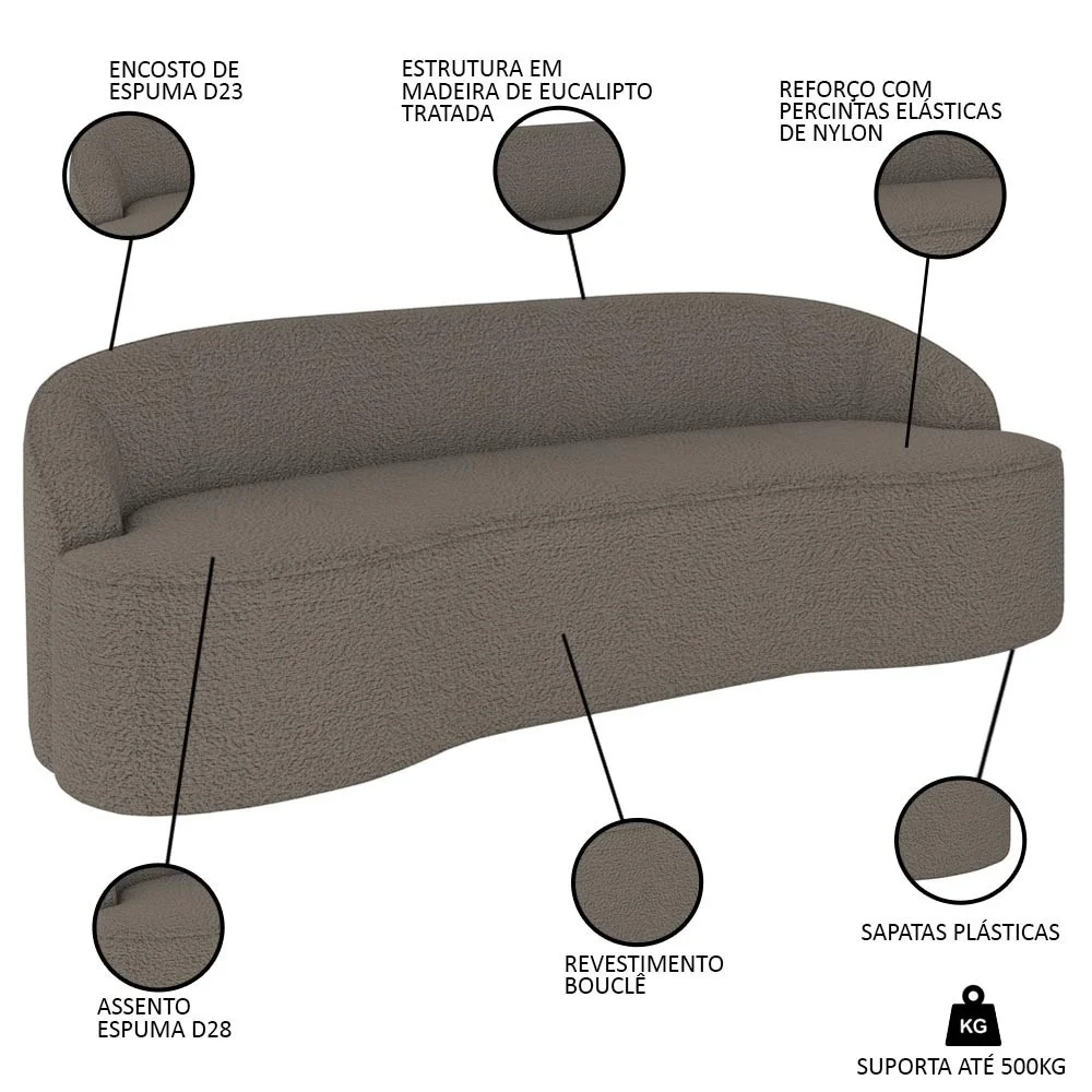 Sofá 5 Lugares para Sala de Estar Living 300cm Theo D06 Boucle Castor - Mpozenato