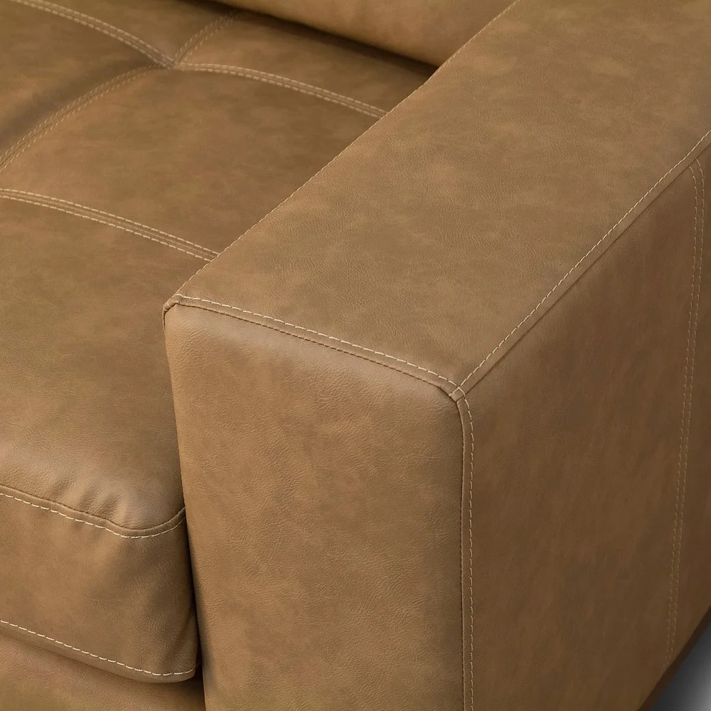 Sofá 3 Lugares Para Sala Living 210cm Ronie L08 Couro Camel  - Mpozenato