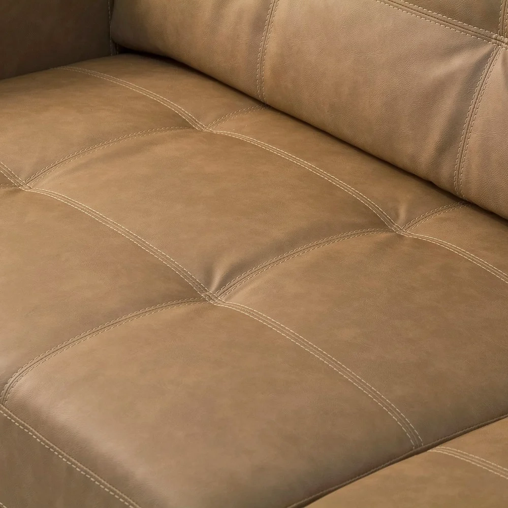 Sofá 3 Lugares Para Sala Living 210cm Ronie L08 Couro Camel  - Mpozenato