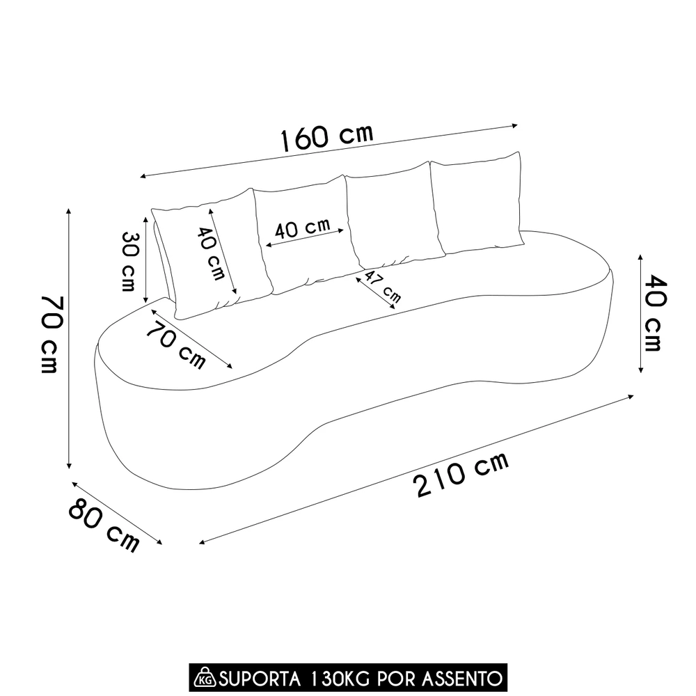 Sofá 3 Lugares 210cm Orgânico Viana B10 Bouclê Creme - Mpozenato