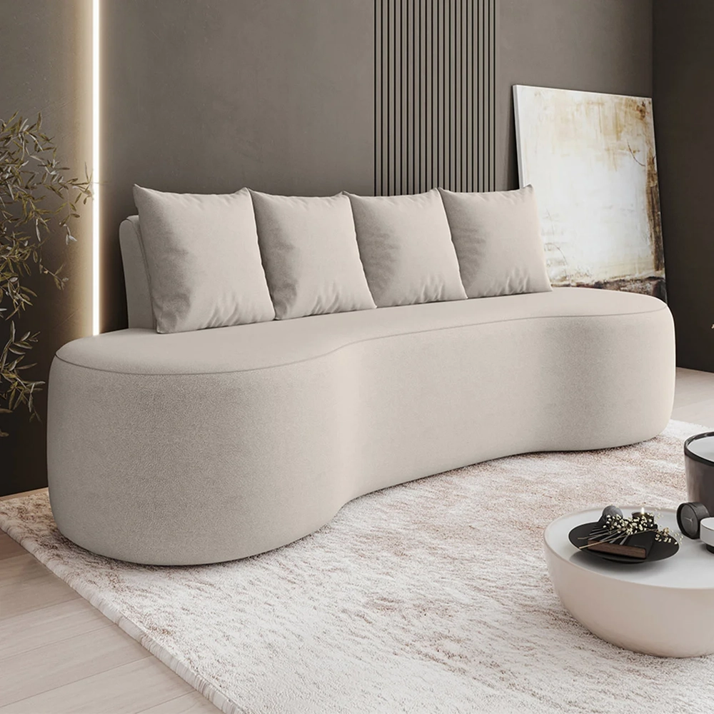 Sofá 3 Lugares 210cm Orgânico Viana B10 Bouclê Creme - Mpozenato