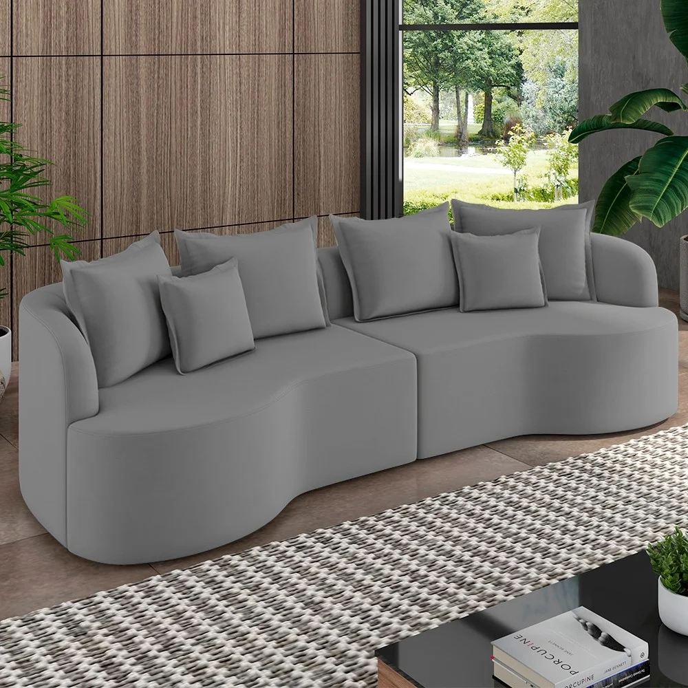 Sofá 3 Lugares 230cm Orgânico Quito Z08 Veludo Cinza - Mpozenato