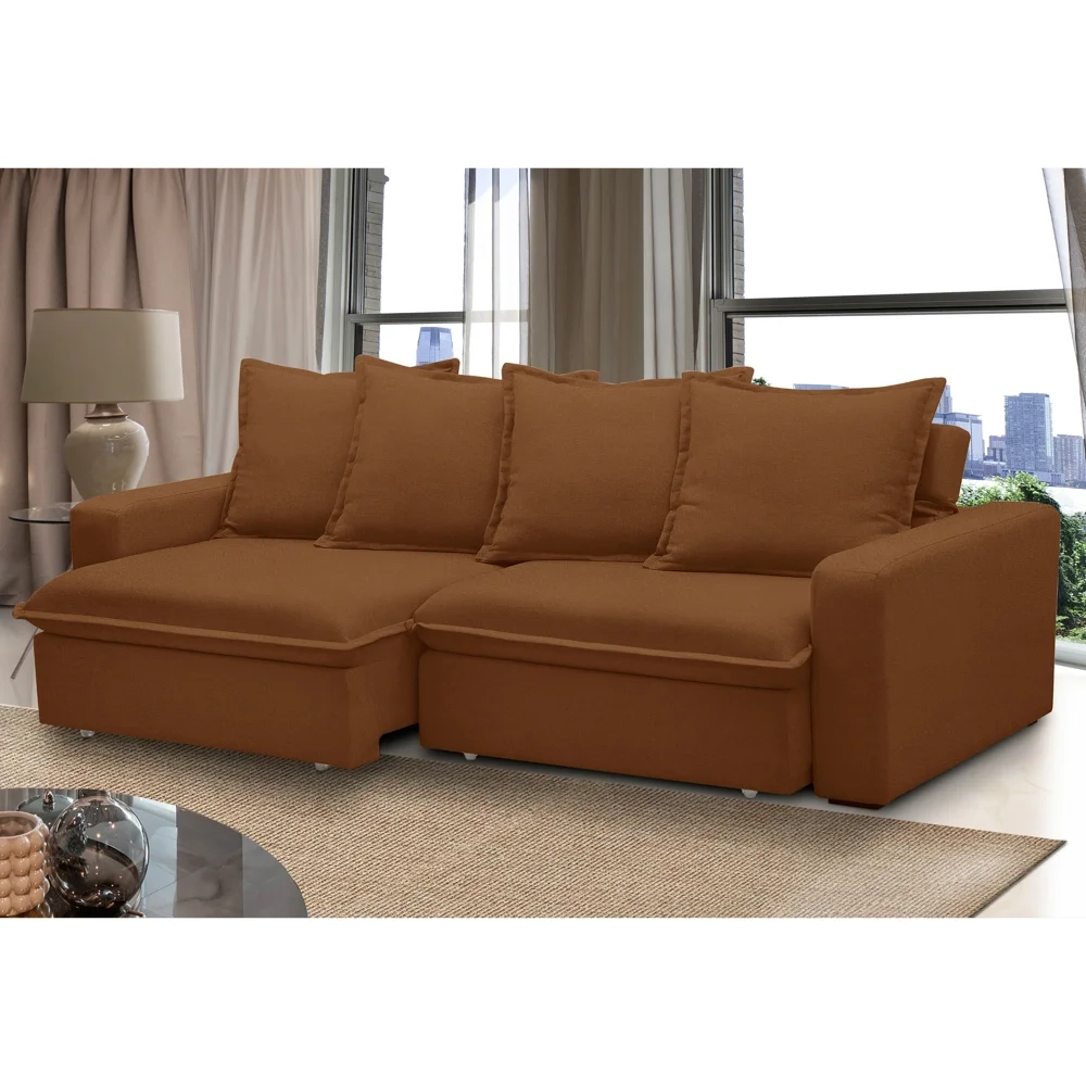 Sofá Retrátil Reclinável 3 Lugares 235cm Roma F05 Veludo Terracota - Mpozenato
