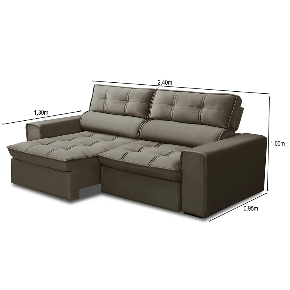 Sofá Retrátil Reclinável 3 Lugares 240cm Blanches F05 Veludo Castor - Mpozenato