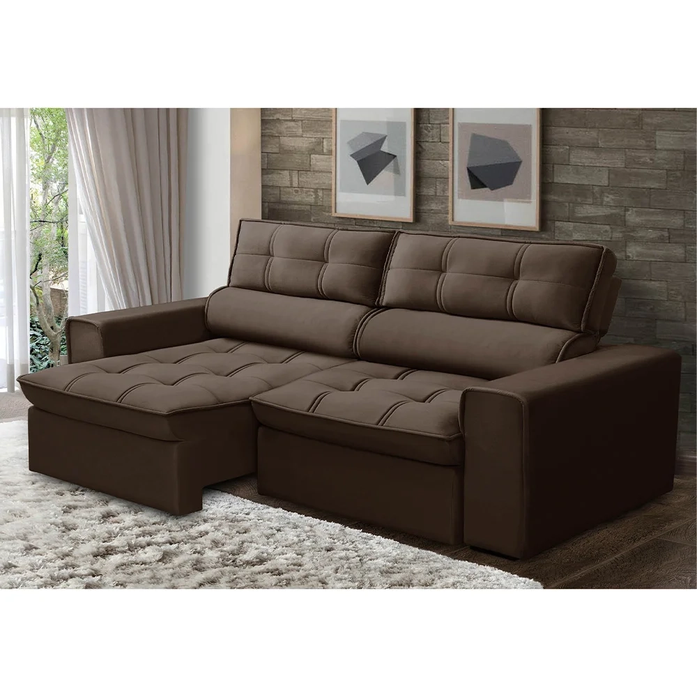 Sofá Retrátil Reclinável 3 Lugares 240cm Blanches F05 Veludo Marrom - Mpozenato