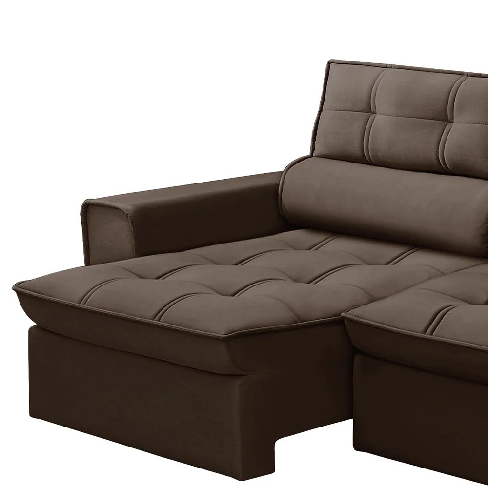 Sofá Retrátil Reclinável 3 Lugares 240cm Blanches F05 Veludo Marrom - Mpozenato