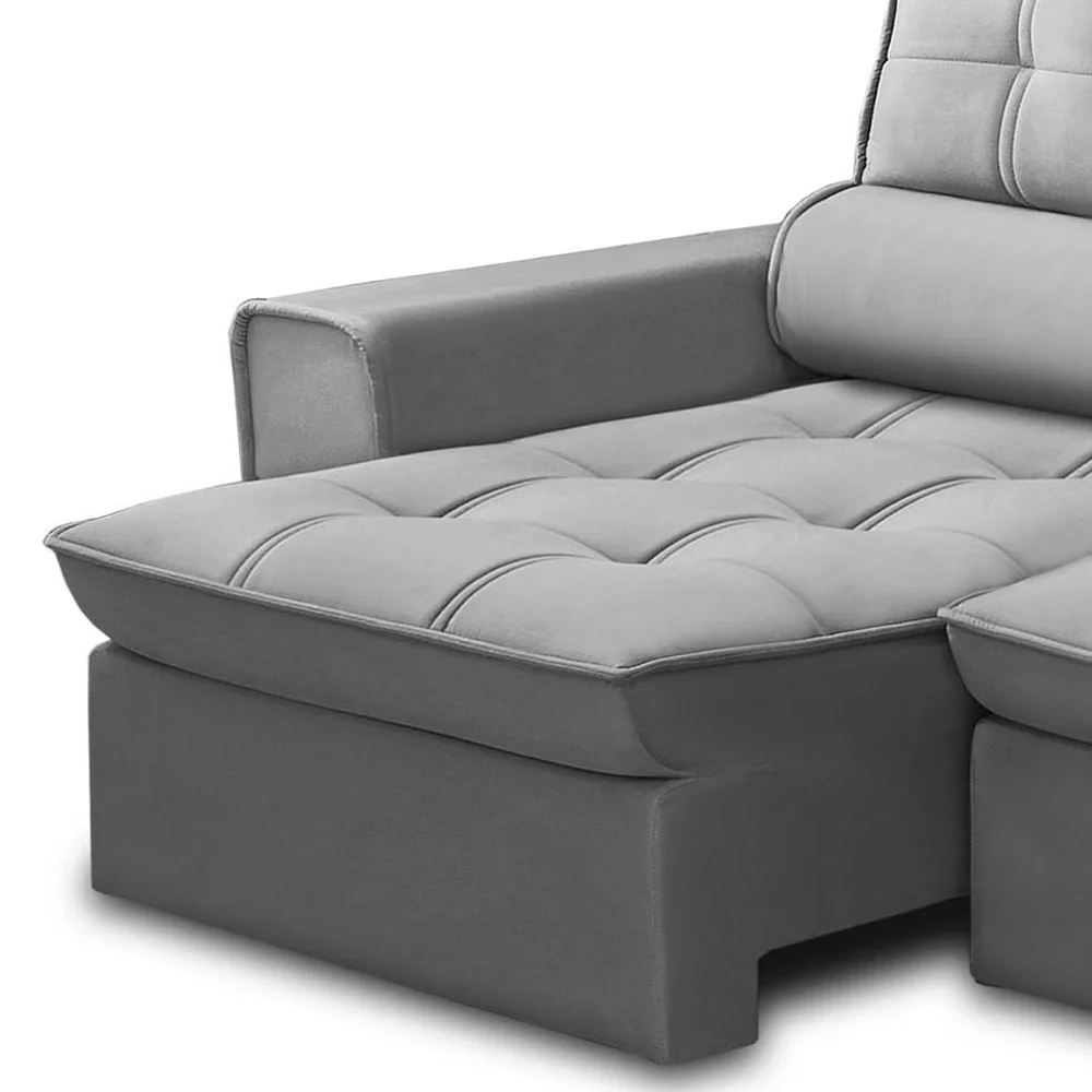 Sofá Retrátil Reclinável 3 Lugares 240cm Blanches F05 Veludo Prata - Mpozenato