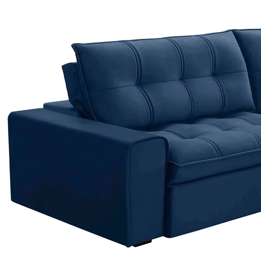 Sofá Retrátil Reclinável 3 Lugares 250cm Argon F05 Veludo Azul - Mpozenato