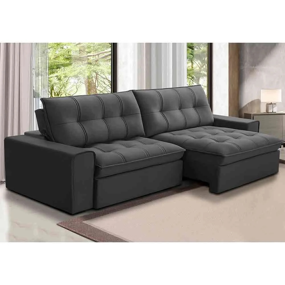 Sofá Retrátil Reclinável 3 Lugares 250cm Argon F05 Veludo Grafite - Mpozenato
