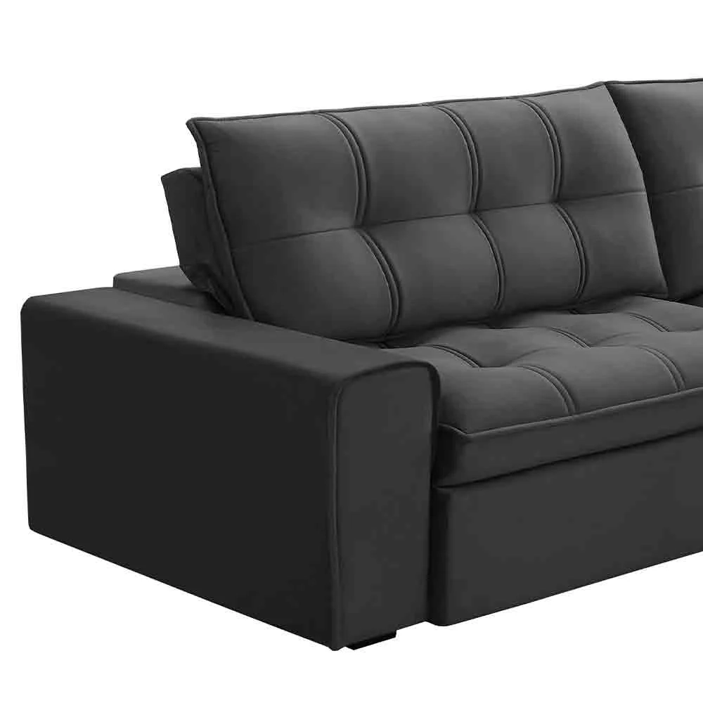 Sofá Retrátil Reclinável 3 Lugares 250cm Argon F05 Veludo Grafite - Mpozenato