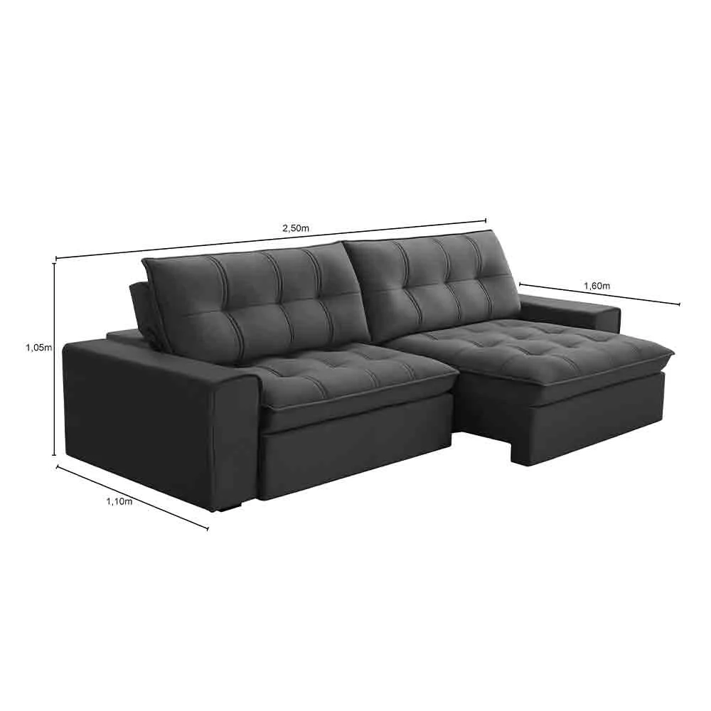 Sofá Retrátil Reclinável 3 Lugares 250cm Argon F05 Veludo Grafite - Mpozenato
