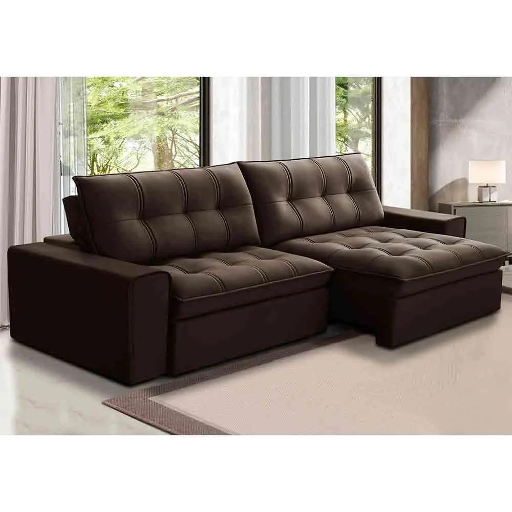 Sofá Retrátil Reclinável 3 Lugares 250cm Argon F05 Veludo Marrom - Mpozenato