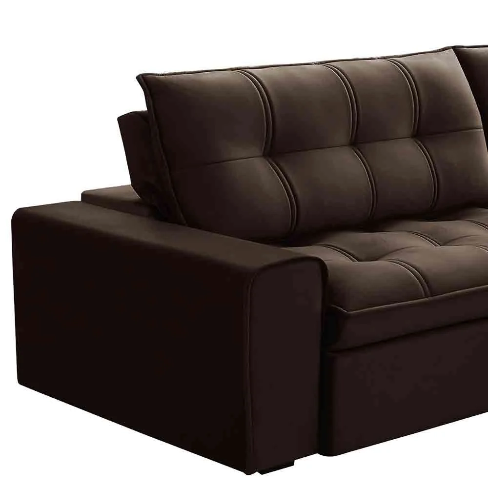Sofá Retrátil Reclinável 3 Lugares 250cm Argon F05 Veludo Marrom - Mpozenato