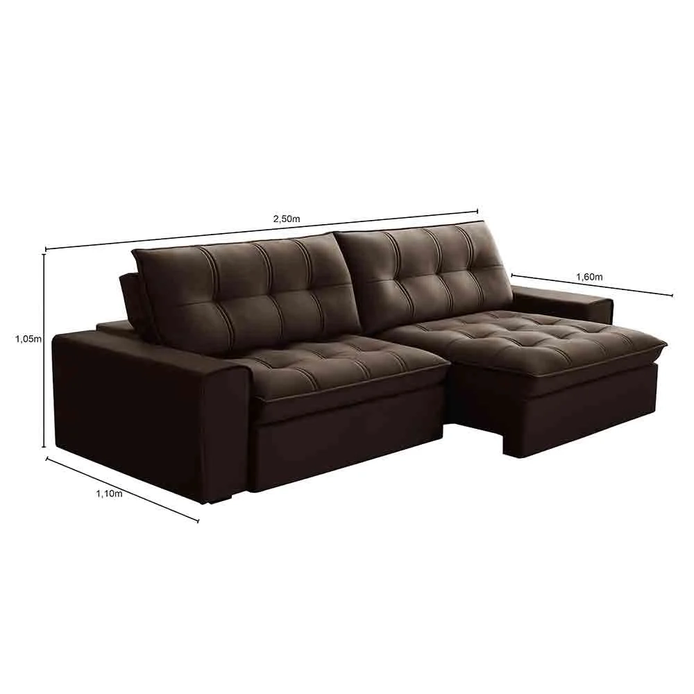 Sofá Retrátil Reclinável 3 Lugares 250cm Argon F05 Veludo Marrom - Mpozenato