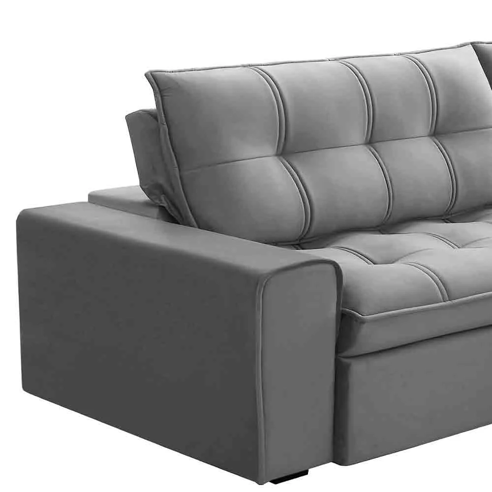 Sofá Retrátil Reclinável 3 Lugares 250cm Argon F05 Veludo Prata - Mpozenato