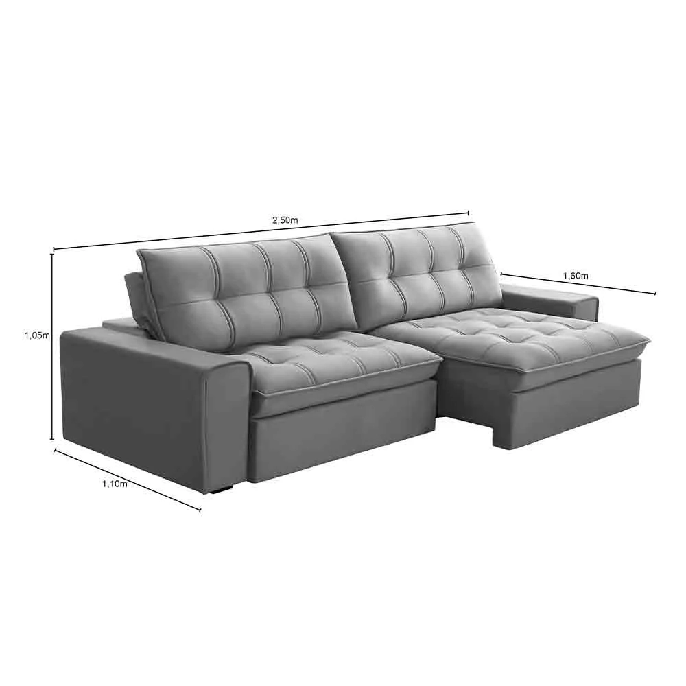 Sofá Retrátil Reclinável 3 Lugares 250cm Argon F05 Veludo Prata - Mpozenato