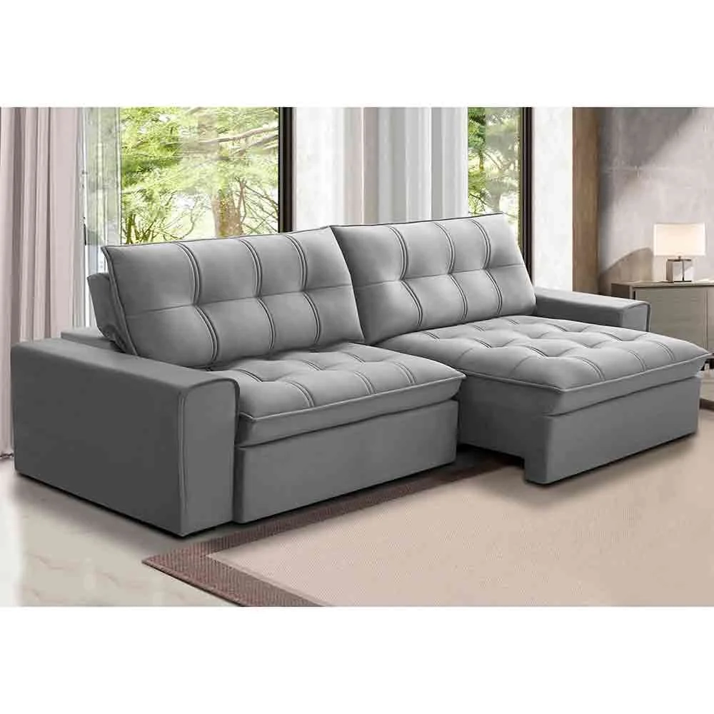 Sofá Retrátil Reclinável 3 Lugares 250cm Argon F05 Veludo Prata - Mpozenato