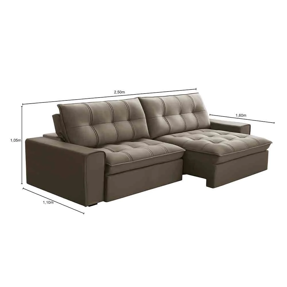 Sofá Retrátil Reclinável 3 Lugares 250cm Argon F05 Veludo Castor - Mpozenato