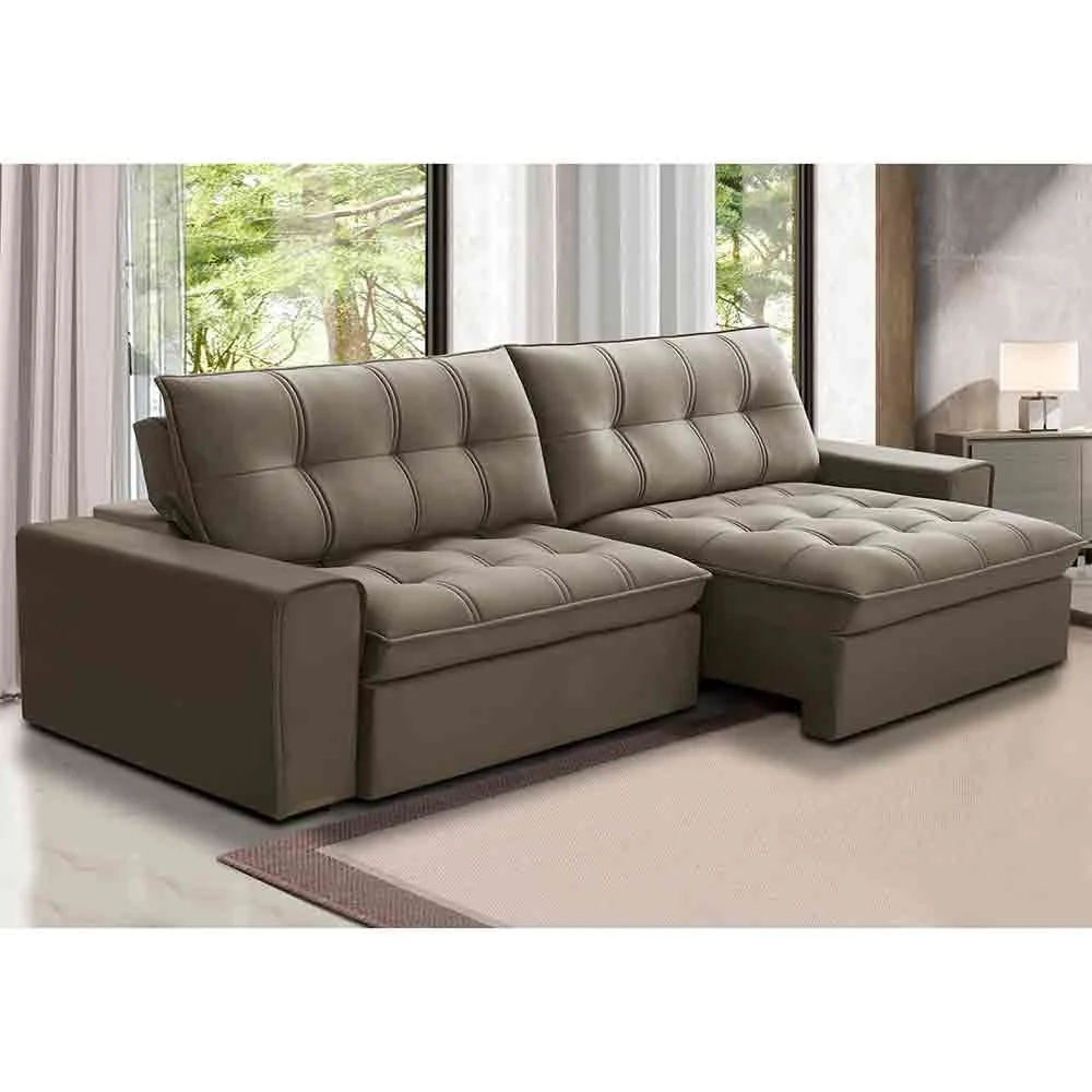 Sofá Retrátil Reclinável 3 Lugares 250cm Argon F05 Veludo Castor - Mpozenato