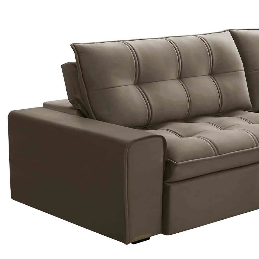 Sofá Retrátil Reclinável 3 Lugares 250cm Argon F05 Veludo Castor - Mpozenato