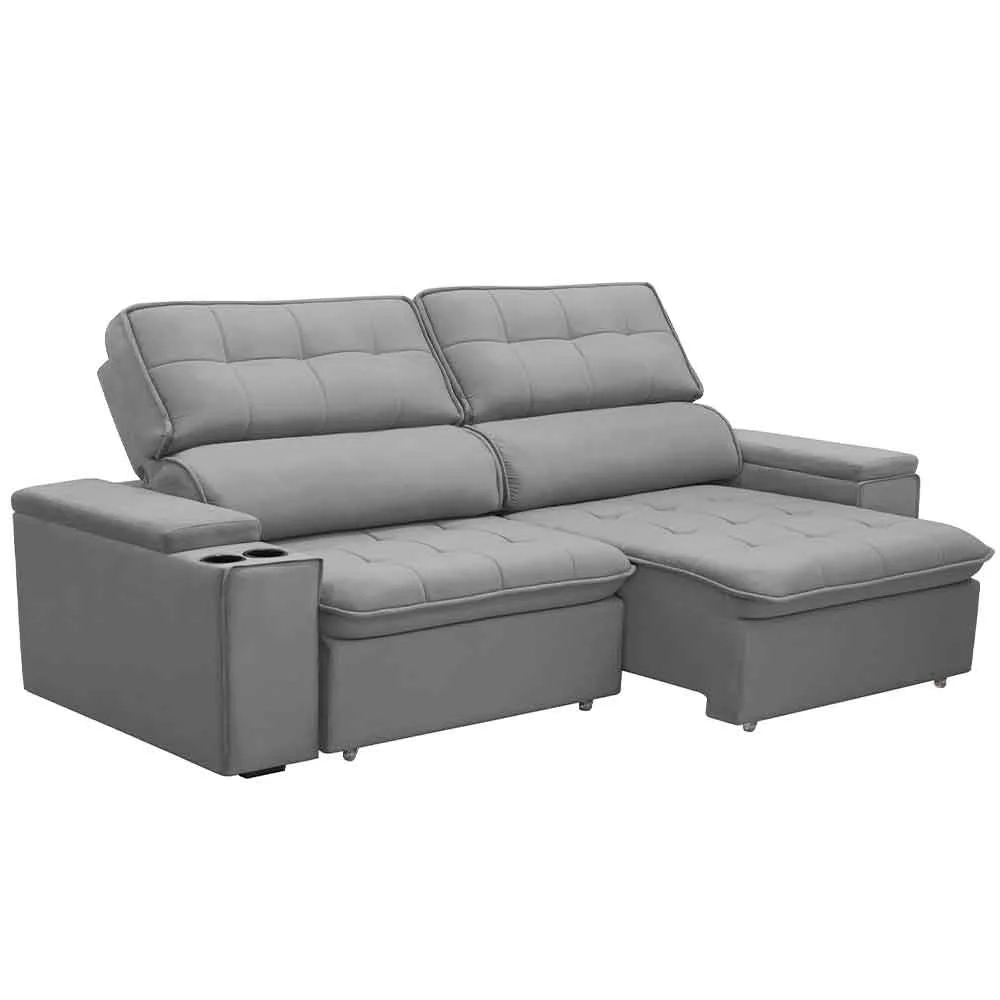 Sofá Retrátil Reclinável 3 Lugares 250cm Ginevra F05 Veludo Prata - Mpozenato